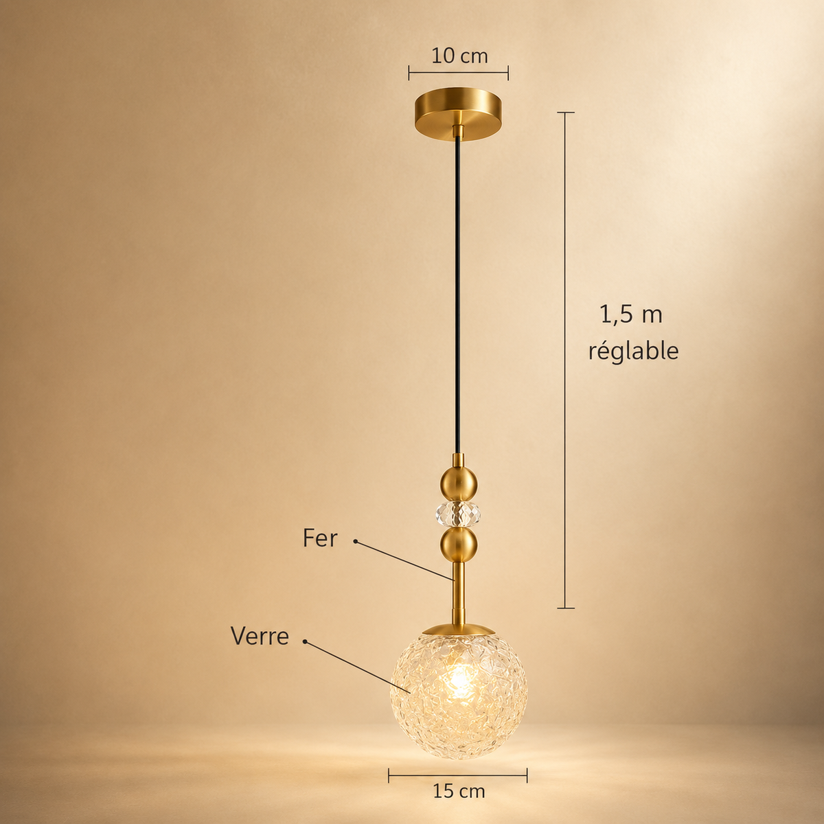 Lampe de Chevet Suspendue en Verre - Boule de Verre - Boule design, dimensions | Cocon de Lune