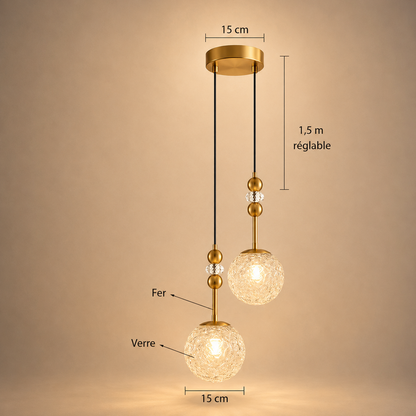 Lampe de Chevet Suspendue en Verre - Boule de Verre - Boule design x2, dimensions | Cocon de Lune