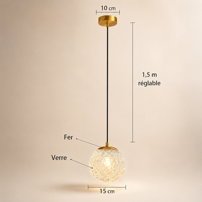 Lampe de Chevet Suspendue en Verre - Boule de Verre - Boule simple, dimensions | Cocon de Lune