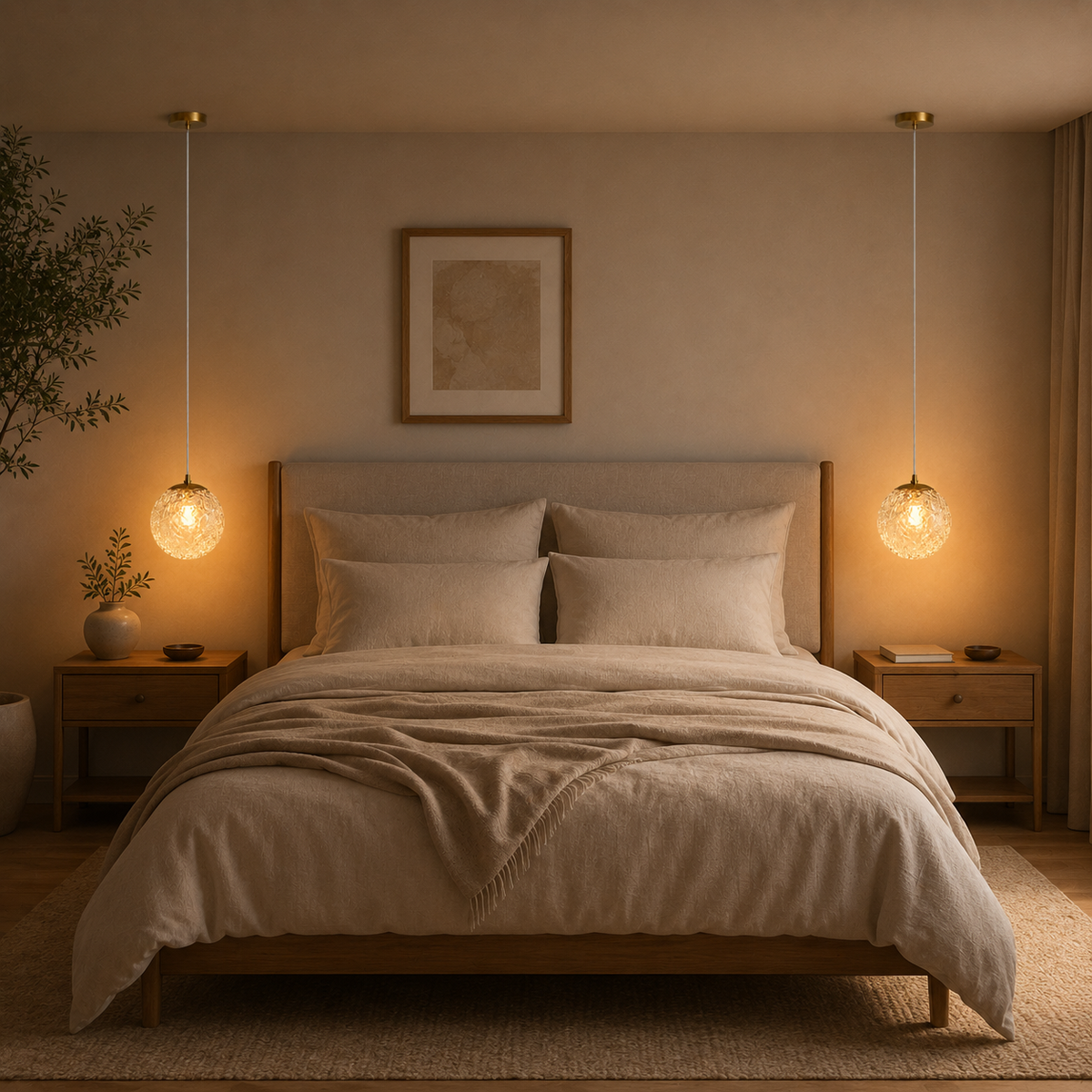 Lampe de Chevet Suspendue en Verre - Boule de Verre - deux suspensions de part et d'autre du lit | Cocon de Lune