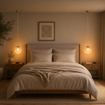 Lampe de Chevet Suspendue en Verre - Boule de Verre - deux suspensions de part et d'autre du lit | Cocon de Lune