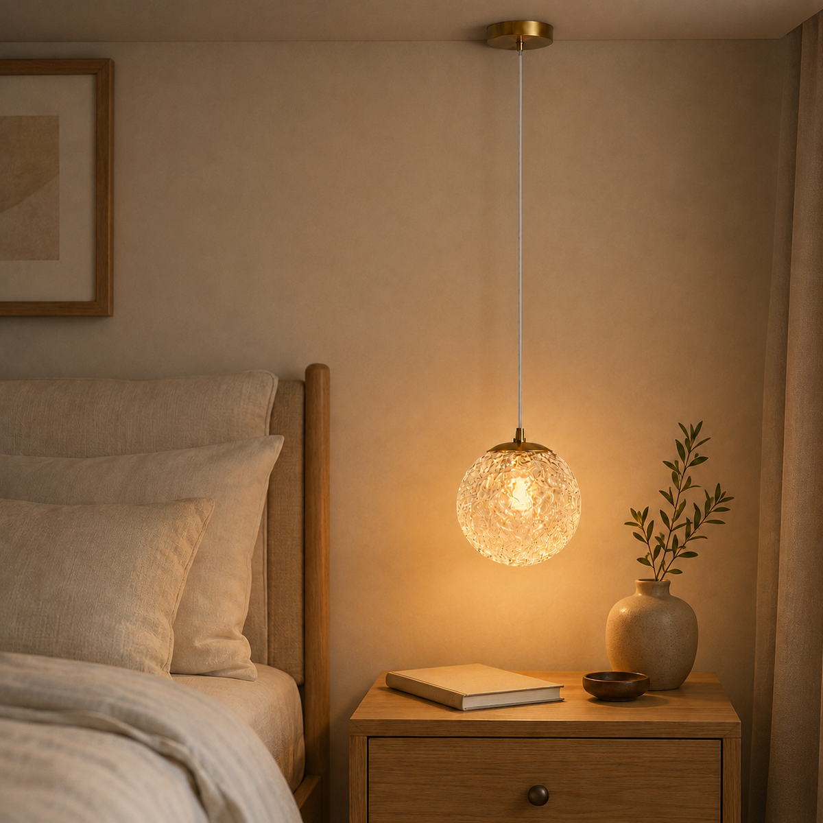 Lampe de Chevet Suspendue en Verre - Boule de Verre - suspension au-dessus de la table de nuit | Cocon de Lune