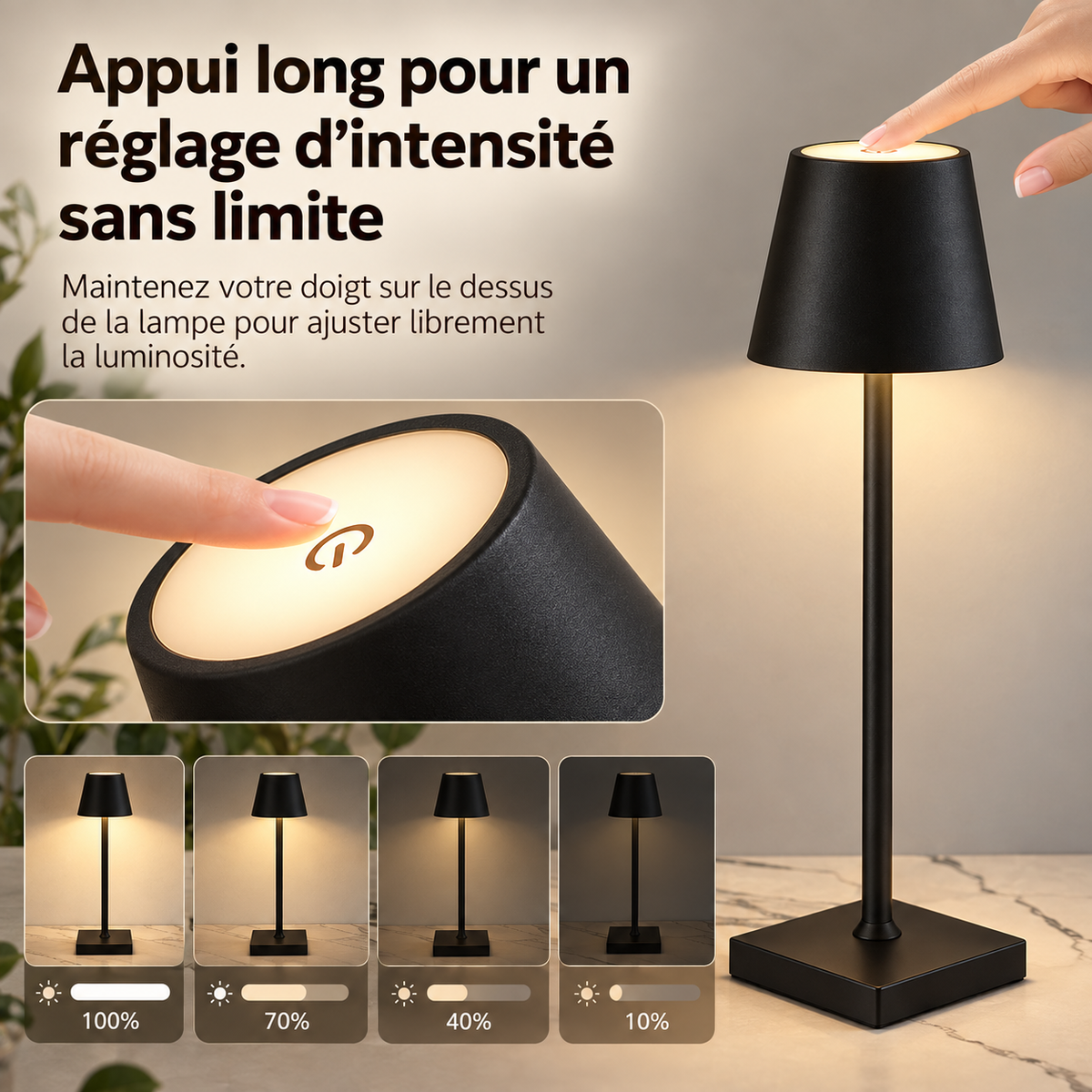 Lampe de Chevet Tactile Style Bistrot - Glide | Cocon de Lune - intensité réglable de 10 à 100 %