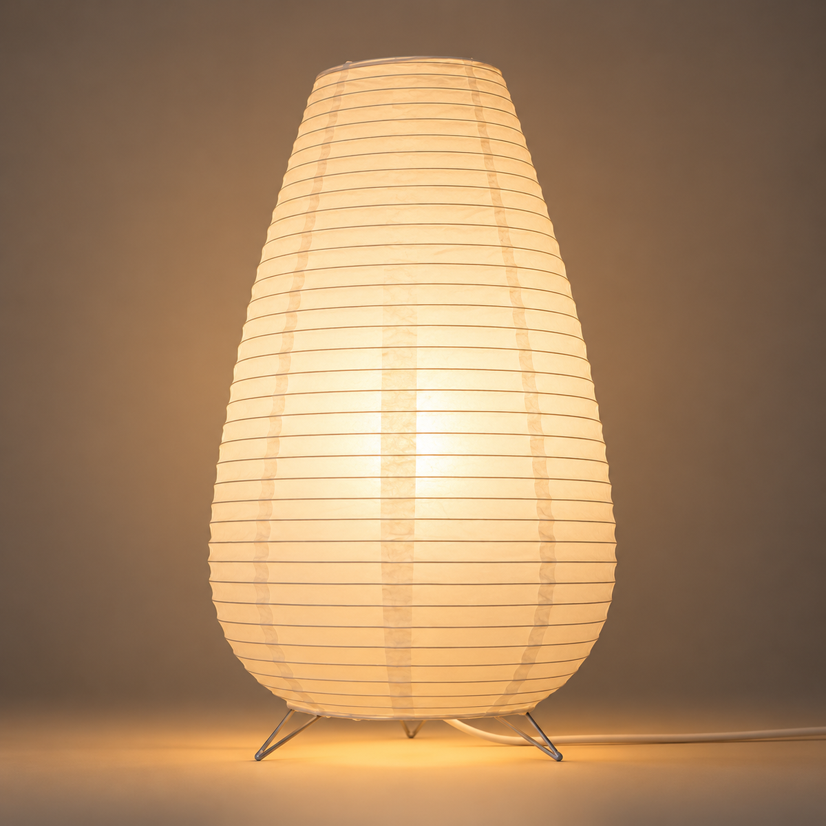 Lampe de Chevet Zen en Papier de Riz - Hikari | Cocon de Lune - Allongée allumée