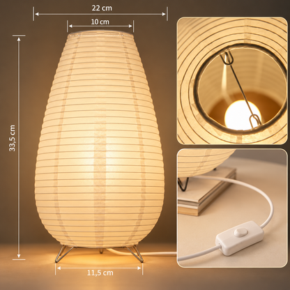 Lampe de Chevet Zen en Papier de Riz - Hikari | Cocon de Lune - Allongée dimensions et détails