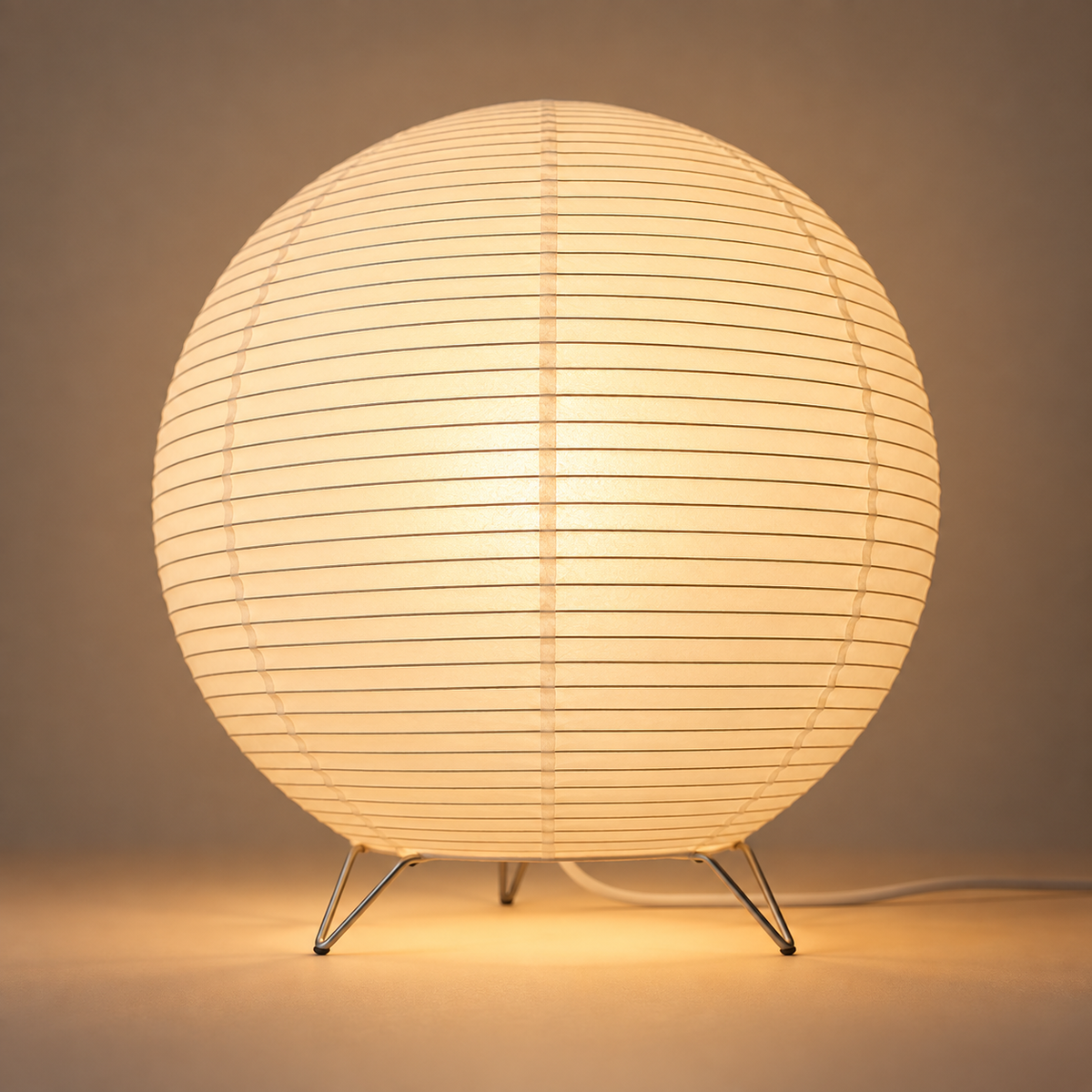Lampe de Chevet Zen en Papier de Riz - Hikari | Cocon de Lune - Ronde allumée