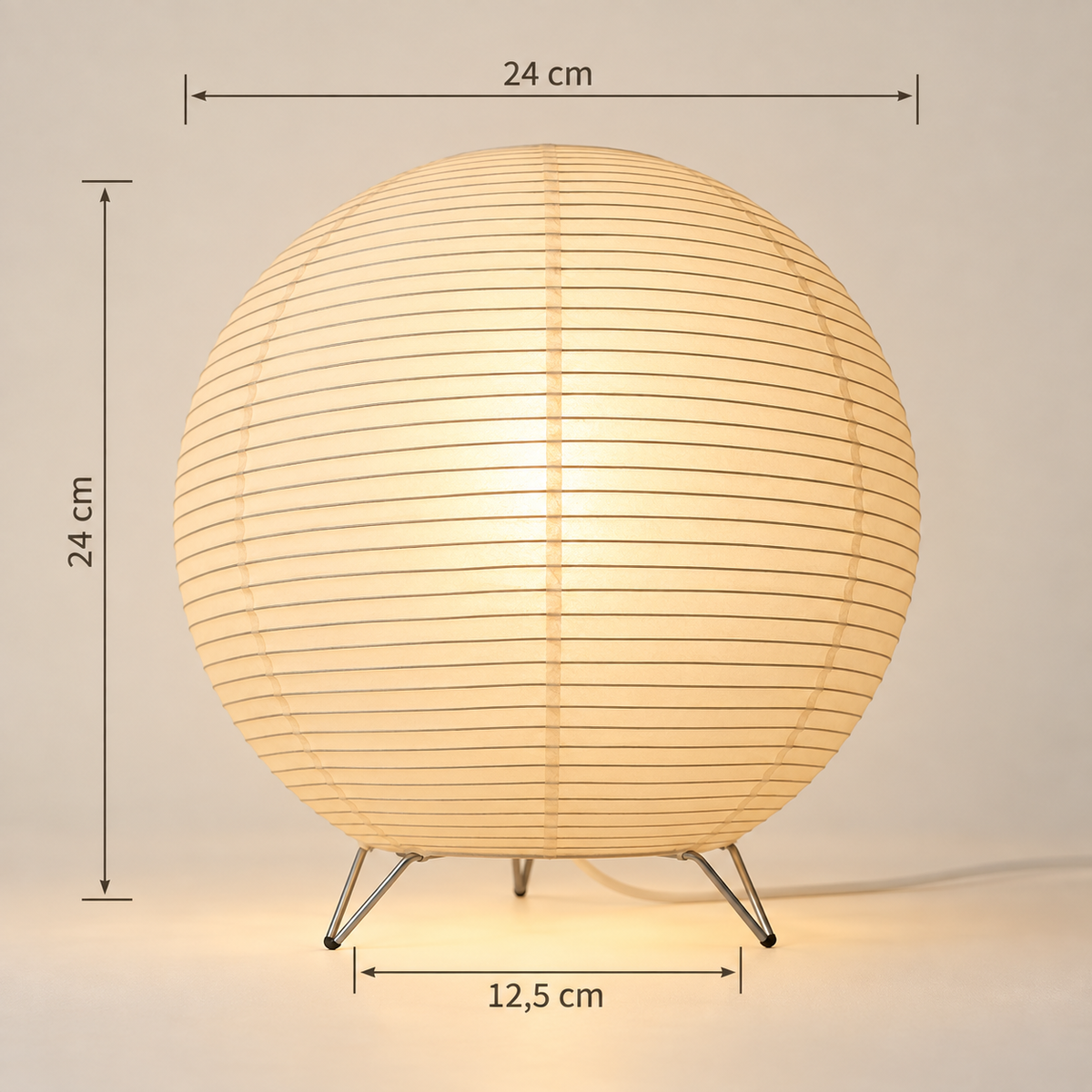 Lampe de Chevet Zen en Papier de Riz - Hikari | Cocon de Lune - Ronde dimensions 24 x 24 cm