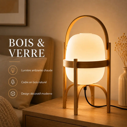 Lampe de table Osaka bois et verre - ambiance chambre