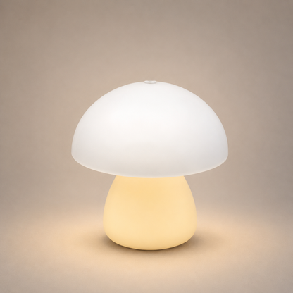 Petite lampe de chevet champignon Petite Ronde jaune allumée, lumière LED chaude | Cocon de Lune
