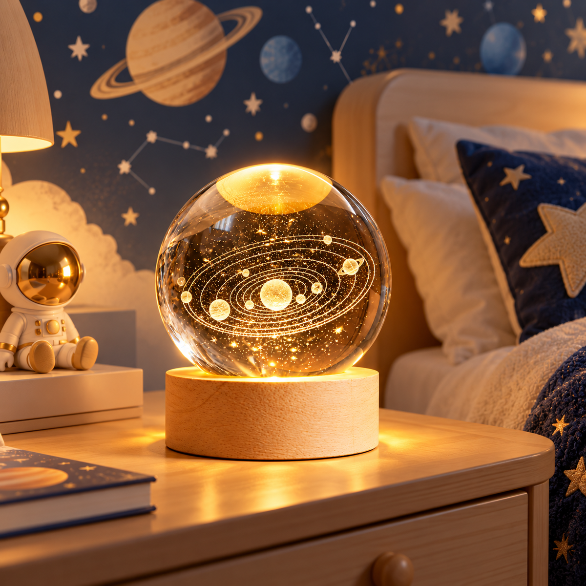 Petite Lampe de Chevet Boule de Cristal - MiniLune | Cocon de Lune - ambiance chambre d'enfant