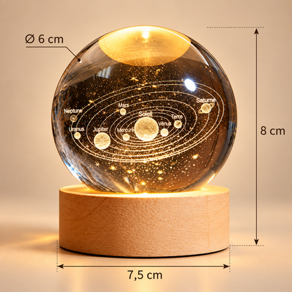 Petite Lampe de Chevet Boule de Cristal - MiniLune | Cocon de Lune - dimensions 8 cm x 7,5 cm