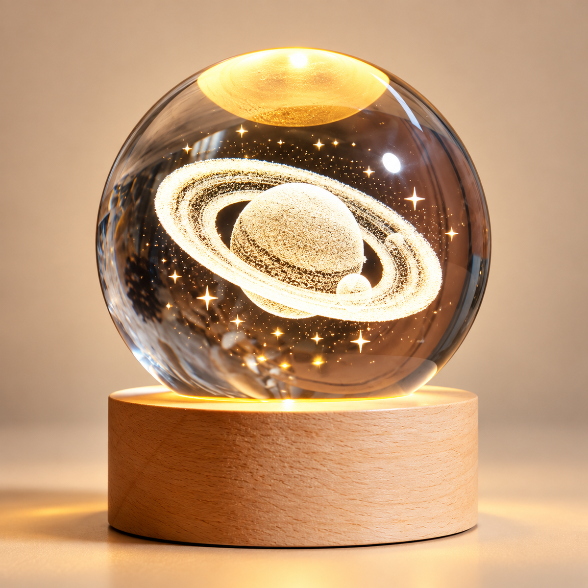 Petite Lampe de Chevet Boule de Cristal - MiniLune | Cocon de Lune - Saturne