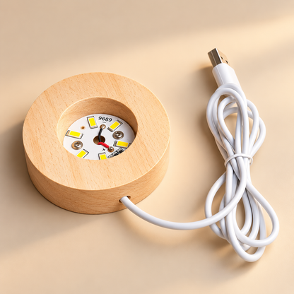 Petite Lampe de Chevet Boule de Cristal - MiniLune | Cocon de Lune - socle en bois et câble USB