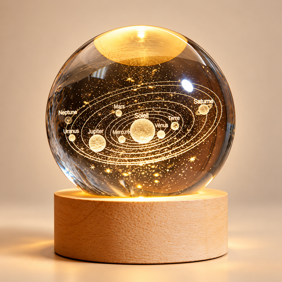Petite Lampe de Chevet Boule de Cristal - MiniLune | Cocon de Lune - Système Solaire