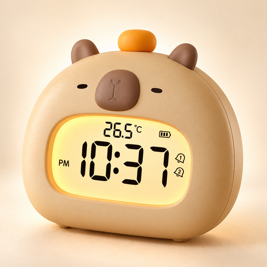 Réveil Capybara Veilleuse Enfant - LumeKid | Cocon de Lune - Veilleuse allumée derrière l'écran