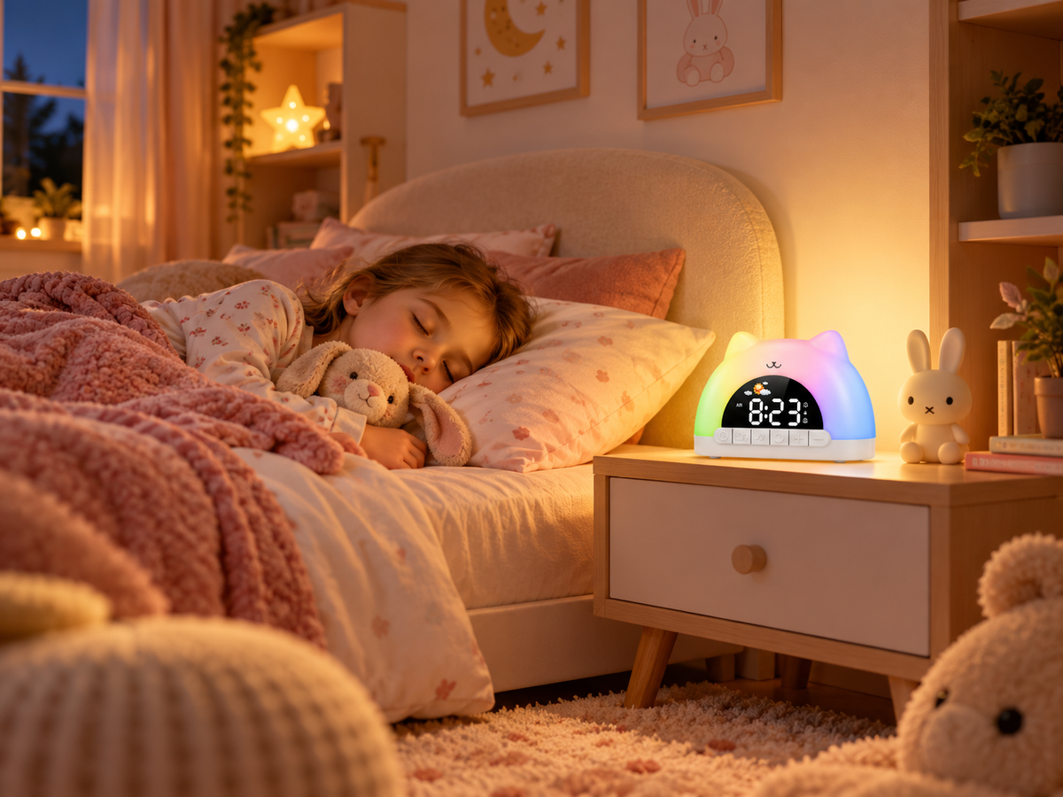 Réveil Enfant Chat Veilleuse Multicolore - Minou | Cocon de Lune - dans une chambre d'enfant