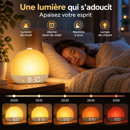 Réveil Lumineux Machine à Sons 12 Couleurs - Levant | Cocon de Lune - lumière qui s'adoucit le soir