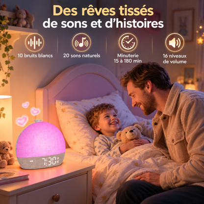 Réveil Lumineux Machine à Sons 12 Couleurs - Levant | Cocon de Lune - bruits blancs, sons naturels et minuterie