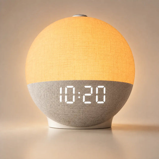 Réveil lumineux Éveil en tissu de lin ivoire et gris avec écran LED | Cocon de Lune