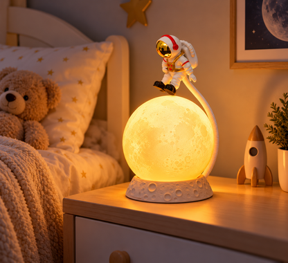 Veilleuse Astronaute sur la Lune - MiniStar | Cocon de Lune - Sur une table de nuit d'enfant