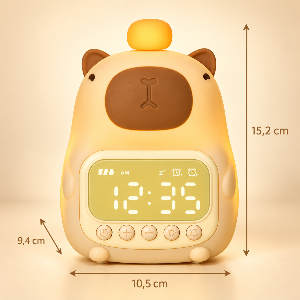 Veilleuse Bébé Capybara Horloge - BébéLume | Cocon de Lune - Dimensions