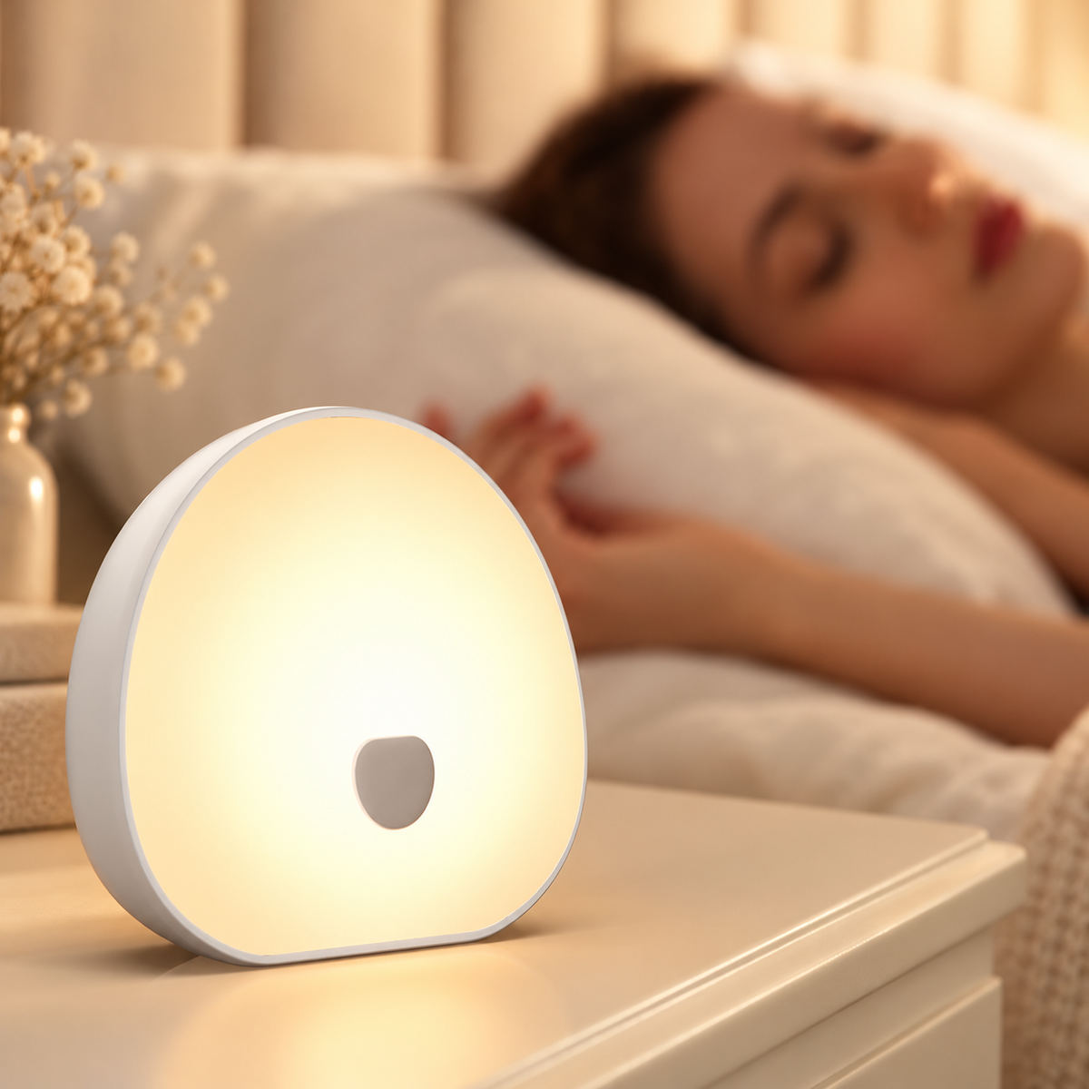 Veilleuse Bruit Blanc Rechargeable - Murmure | Cocon de Lune - sur une table de nuit