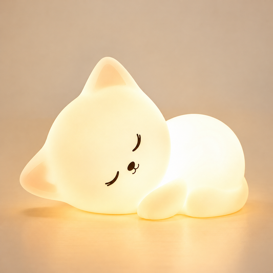Veilleuse Chat Endormi Silicone - Ronron | Cocon de Lune - Blanc 7 couleurs