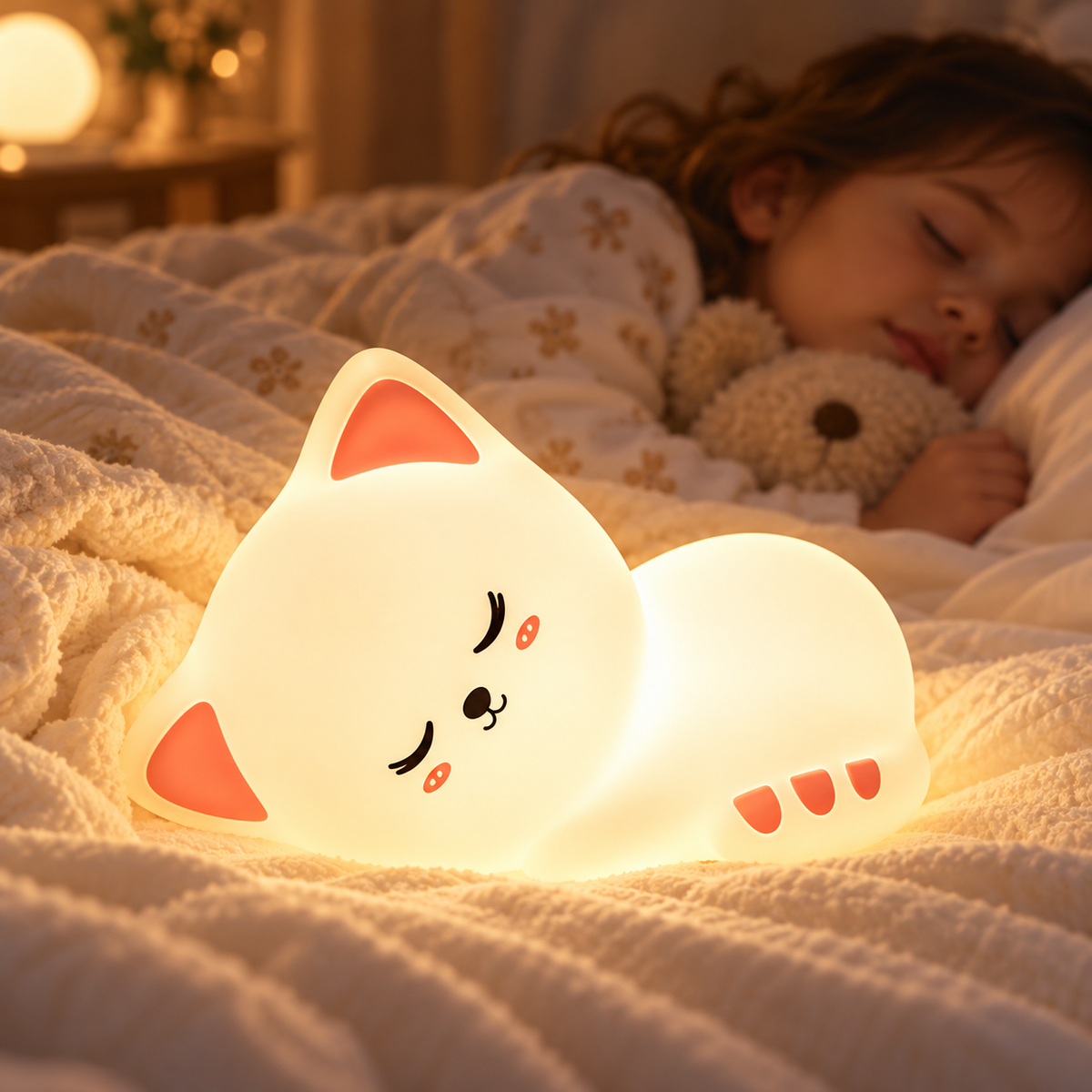 Veilleuse Chat Endormi Silicone - Ronron | Cocon de Lune - ambiance chambre d'enfant
