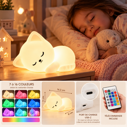 Veilleuse Chat Endormi Silicone - Ronron | Cocon de Lune - couleurs et dimensions