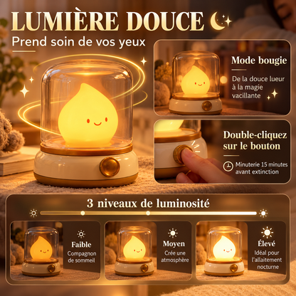 Veilleuse Goutte sous Cloche Rechargeable - Marshmallow | Cocon de Lune - 3 niveaux de lumière et minuterie