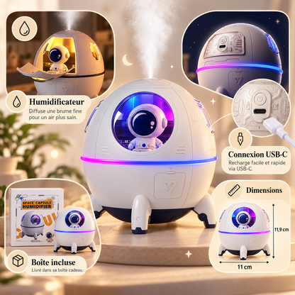 Veilleuse Humidificateur Capsule Spatiale - MiniCiel | Cocon de Lune - caractéristiques, USB-C et dimensions