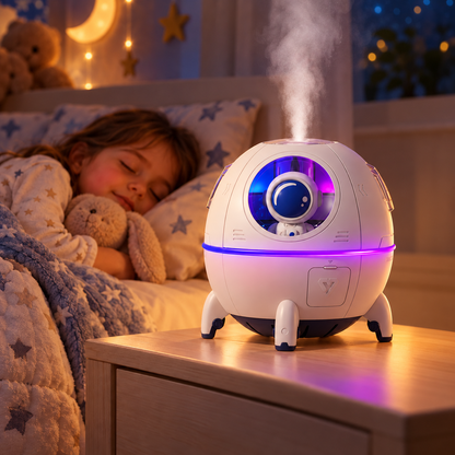 Veilleuse Humidificateur Capsule Spatiale - MiniCiel | Cocon de Lune - brume fine dans une chambre d'enfant