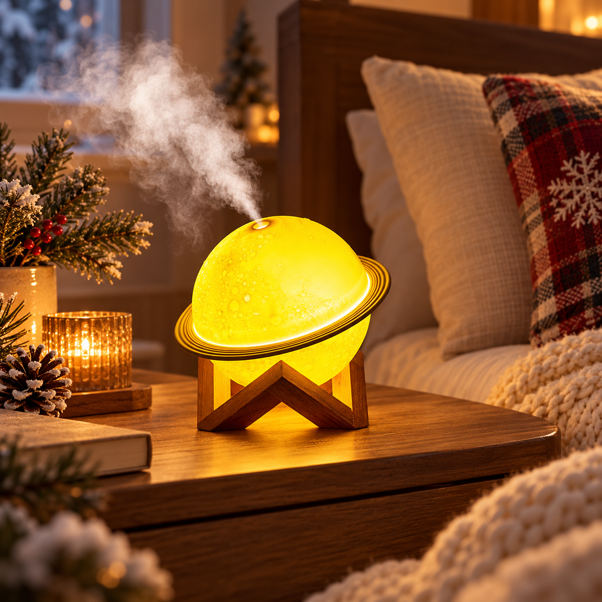 Veilleuse Humidificateur Planète - LunaPop | Cocon de Lune - Sur une table de nuit