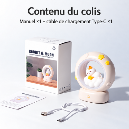 Veilleuse Lune Chat ou Lapin Rechargeable - LittleStar | Cocon de Lune - contenu du colis