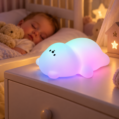 Veilleuse Ourson Silicone Tactile - MoonSoft | Cocon de Lune - Mode multicolore dans une chambre de bébé
