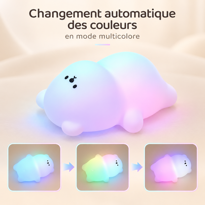 Veilleuse Ourson Silicone Tactile - MoonSoft | Cocon de Lune - Changement automatique des couleurs