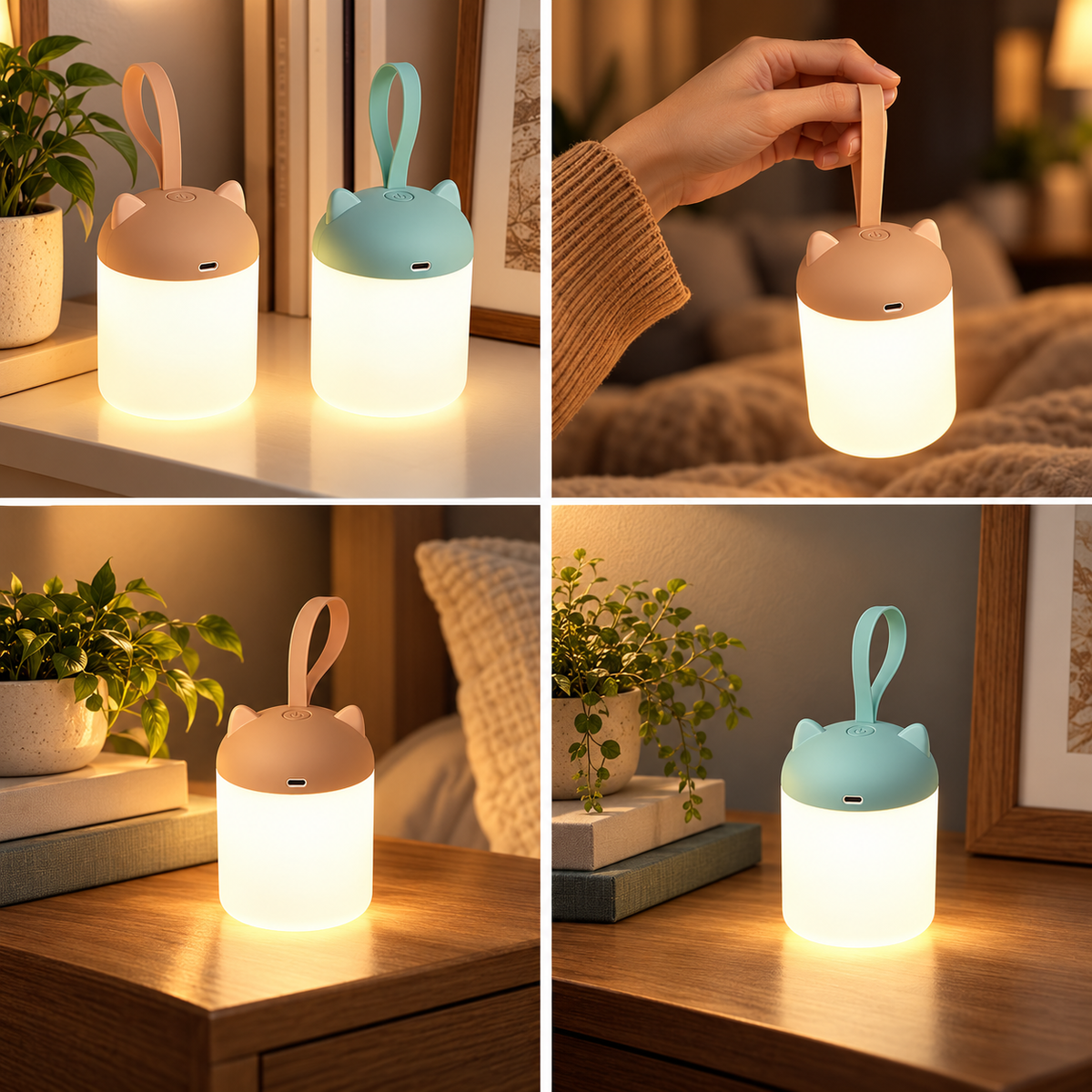 Veilleuse Portable Oreilles de Chaton - Petit Songe | Cocon de Lune - Caramel et Bleu dans une chambre