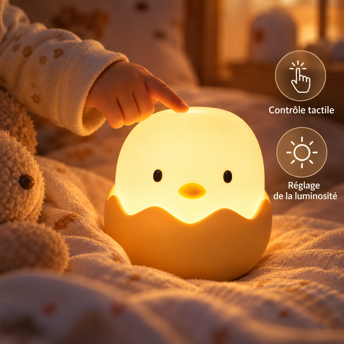 Veilleuse Poussin Tactile Rechargeable - LumiKid | Cocon de Lune - contrôle tactile et luminosité