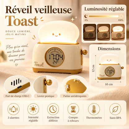 Veilleuse Réveil Grille-Pain - LumiDouce | Cocon de Lune - Fonctions et luminosité réglable