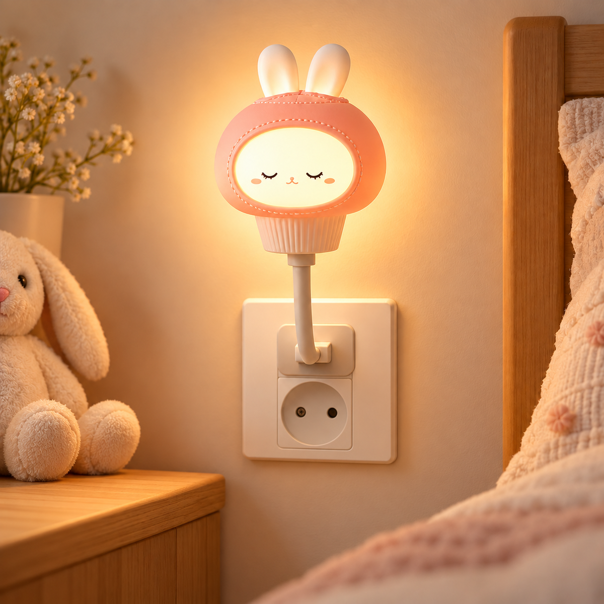Veilleuse USB Plug and Play - Petit Halo | Cocon de Lune - Lapin dans une chambre d'enfant